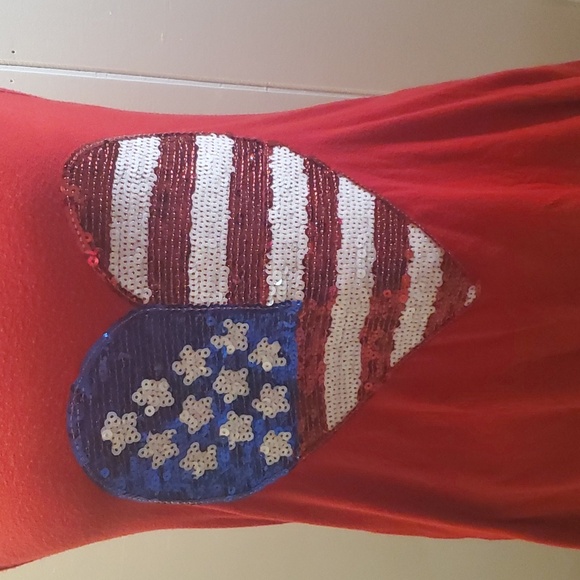 Women's Electric Pink Sequins 💗 heart Of the USA 🇺🇸 flag mesh back of tank - Picture 3 of 6